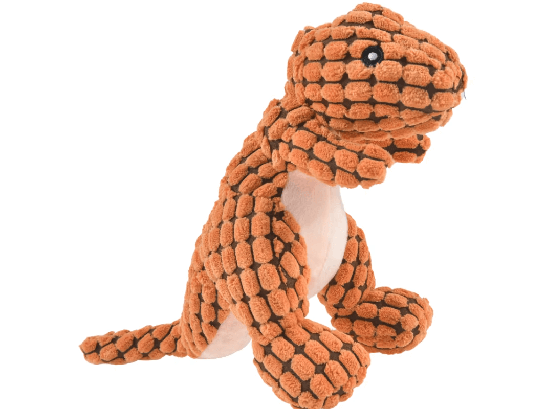 Peluche Dinosaure pour chiens, jouet doux et robuste, idéal pour jouer et câliner.