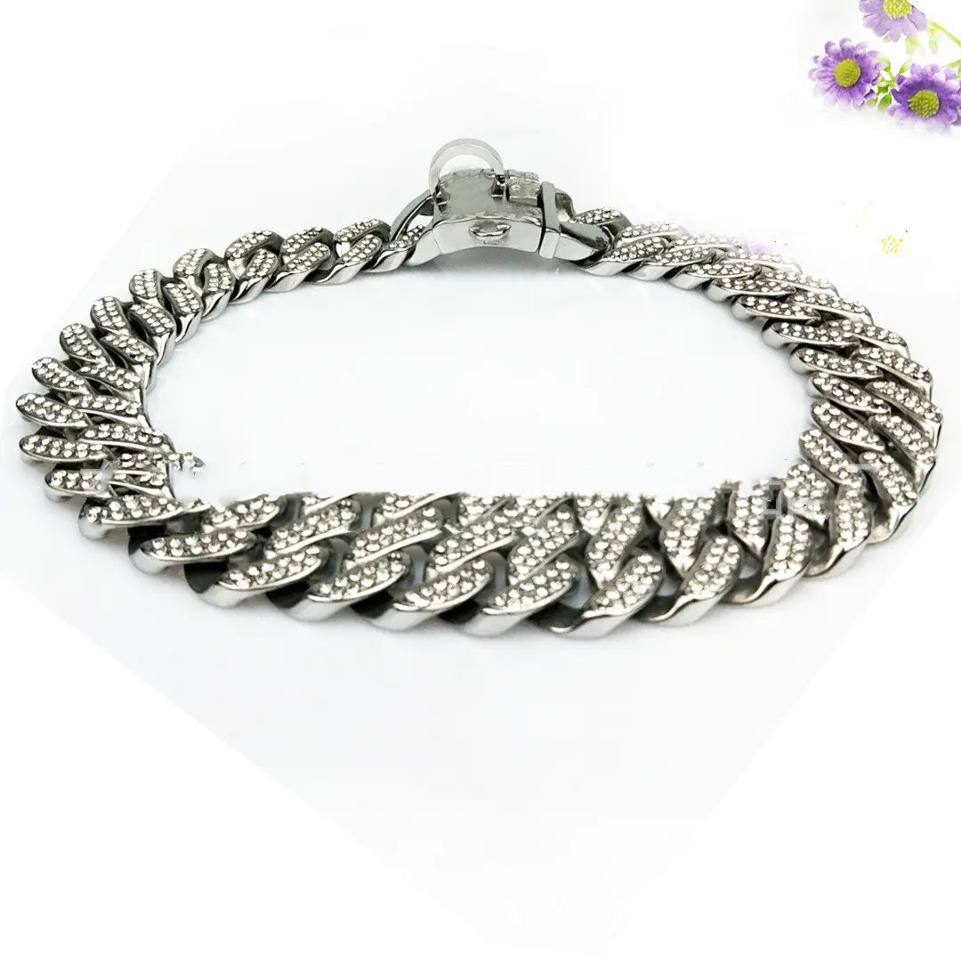 Collier pour Chien avec Anneau de Cou en Chaîne de Diamant et Design Lumineux Miroir Boutique Ecom